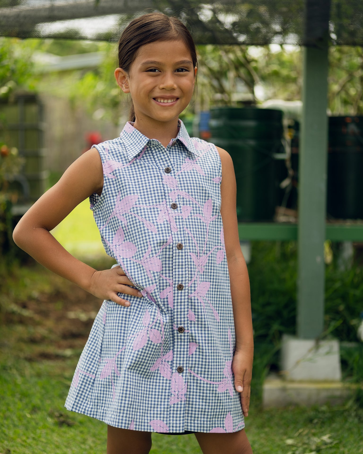 Maile Kīpuka Puaʻulu Keiki ʻŌpua Dress-  Denim Gingham