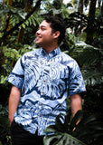 Monstera Button Up Aloha Shirt - Candy Blue