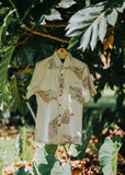 Pū Button Up Seersucker Aloha Shirt- Kahki Seersucker