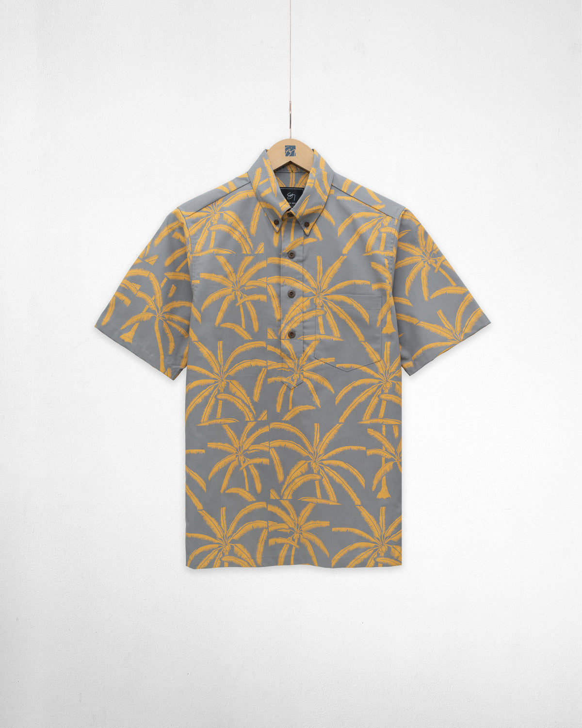 ʻAiponokamoku Pullover Aloha Shirt- Pewter/Ochre