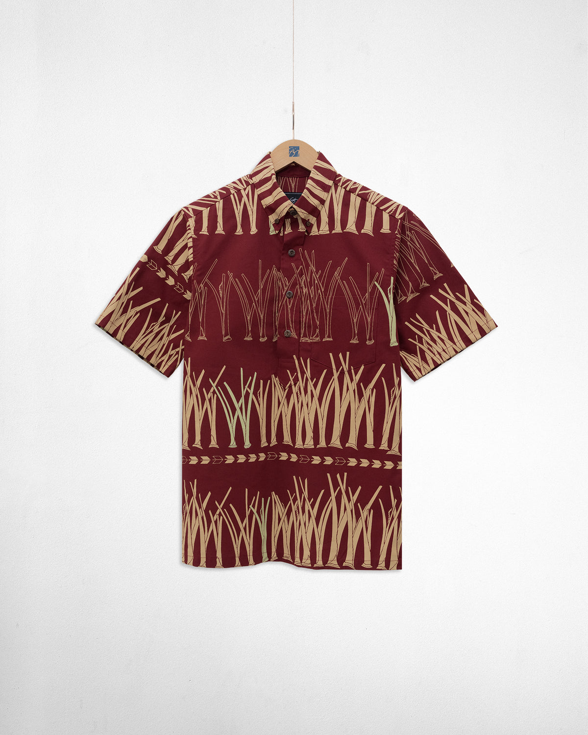Aloha Puʻueo Pullover Aloha Shirt- Brick/Scone/Eucalyptus