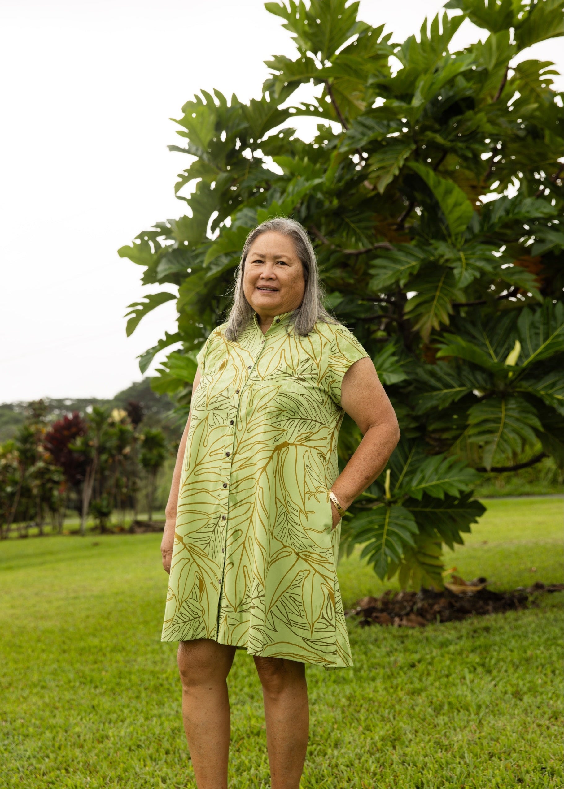 Uluwehi Keaukaha Hua Dress- Tarragon