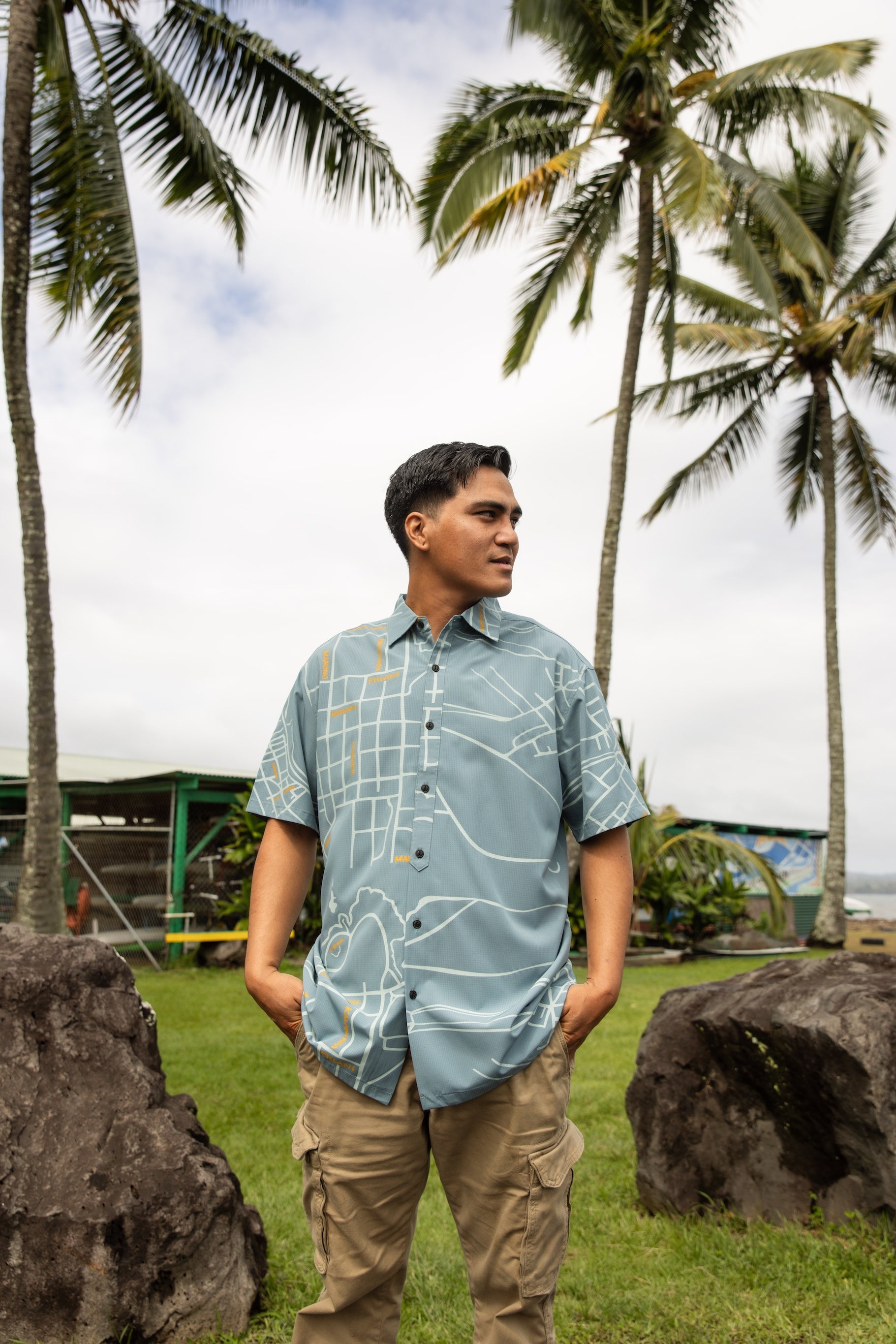 Hilo One Holopali Aloha Shirt- Cadet