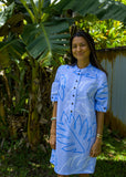 Ululoa Kolowalu dress- Denim Seersucker