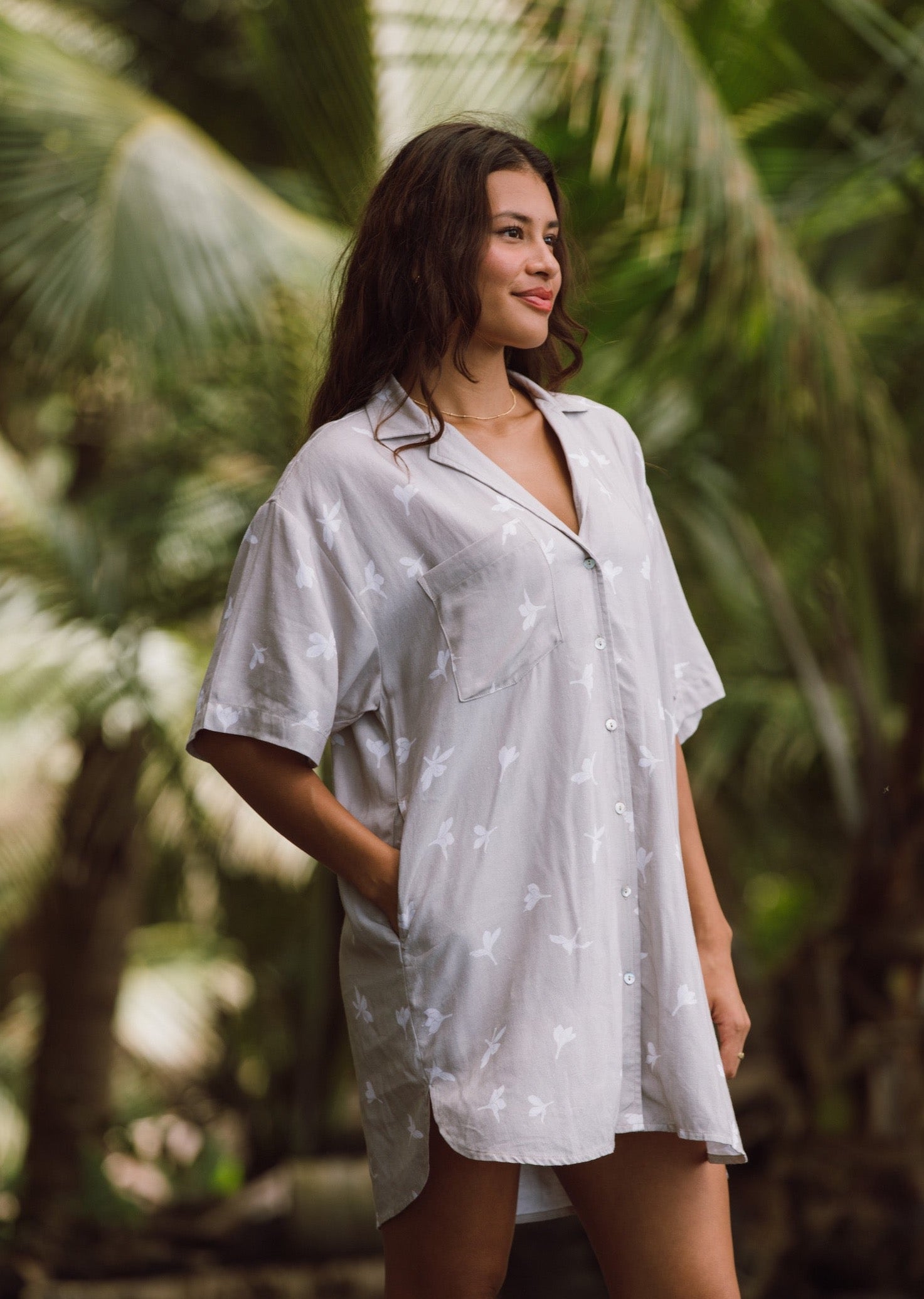 Melia's Pua Aloha Shirt Dress- Limestone
