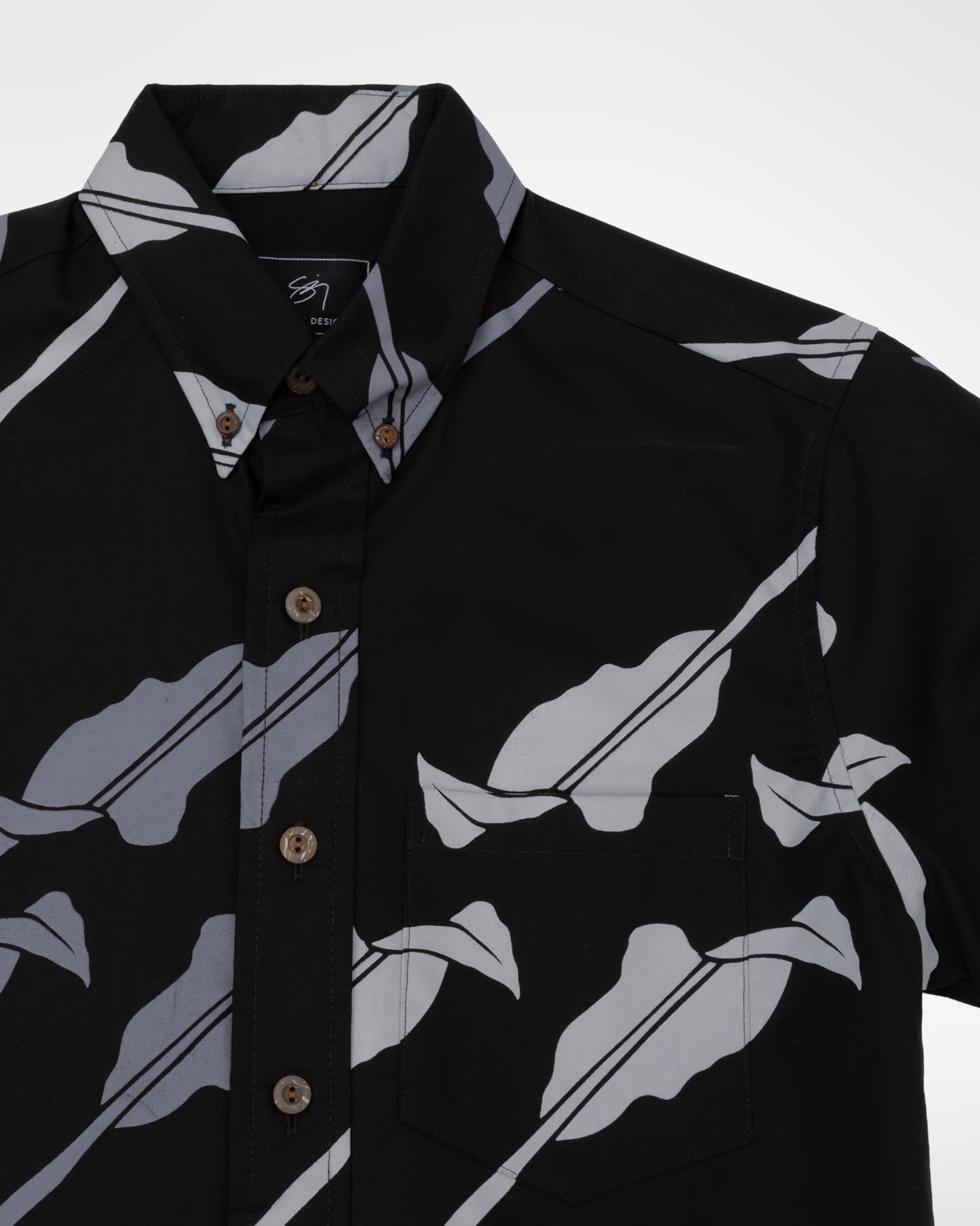Hoʻolaukī Button Up Aloha Shirt- Black