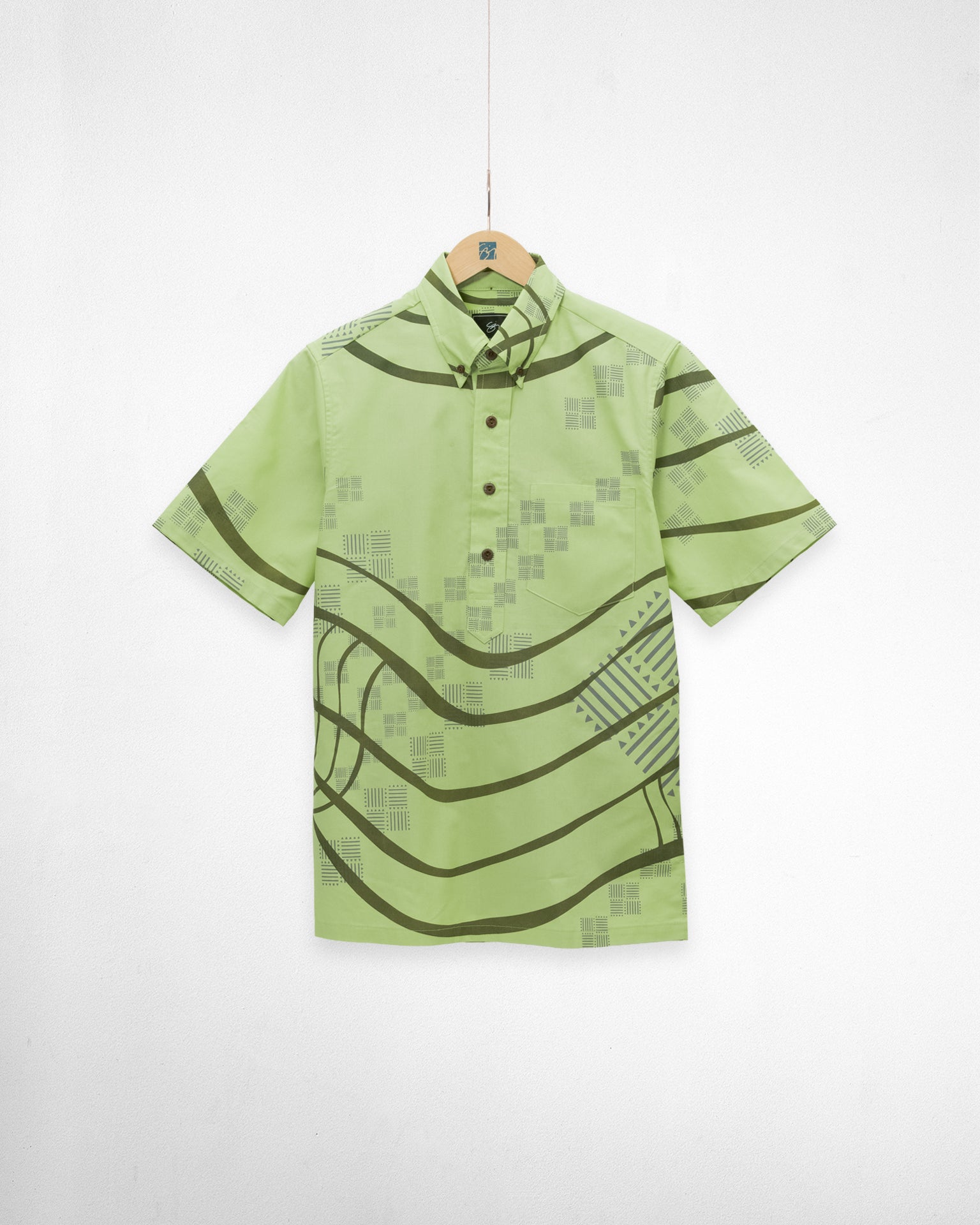 Keaukaha Pullover Aloha Shirt- Green Tea