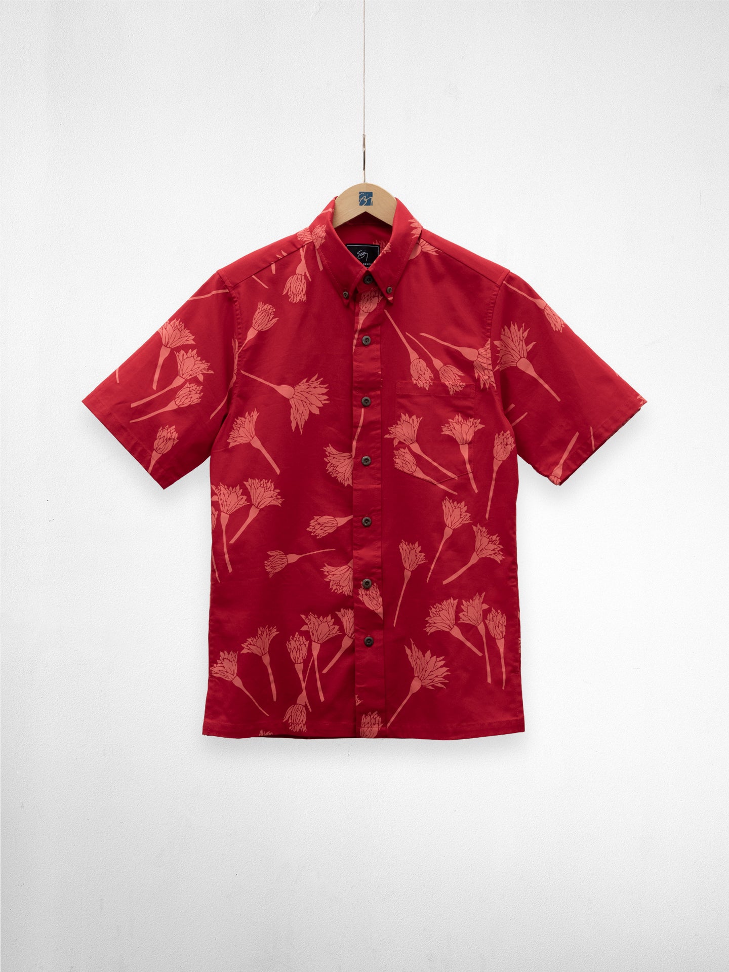 Lokelau Button Up Aloha Shirt- Rich Red