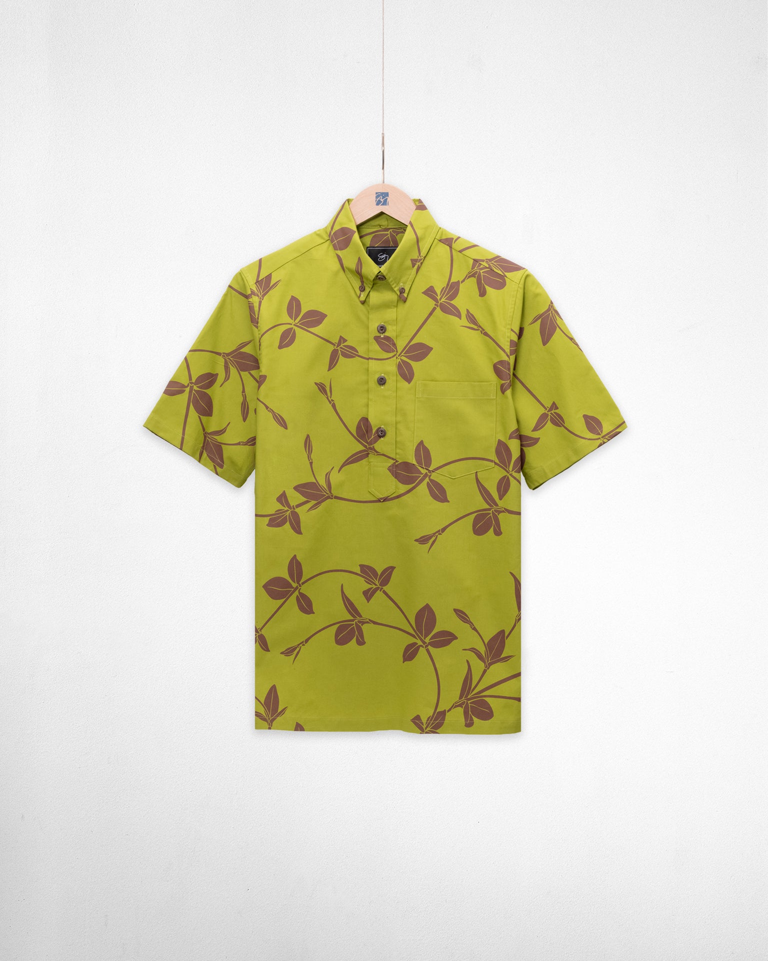 Maile Kīpuka Puaʻulu Pullover Aloha Shirt- Bonsai/ Chestnut – Sig Zane ...