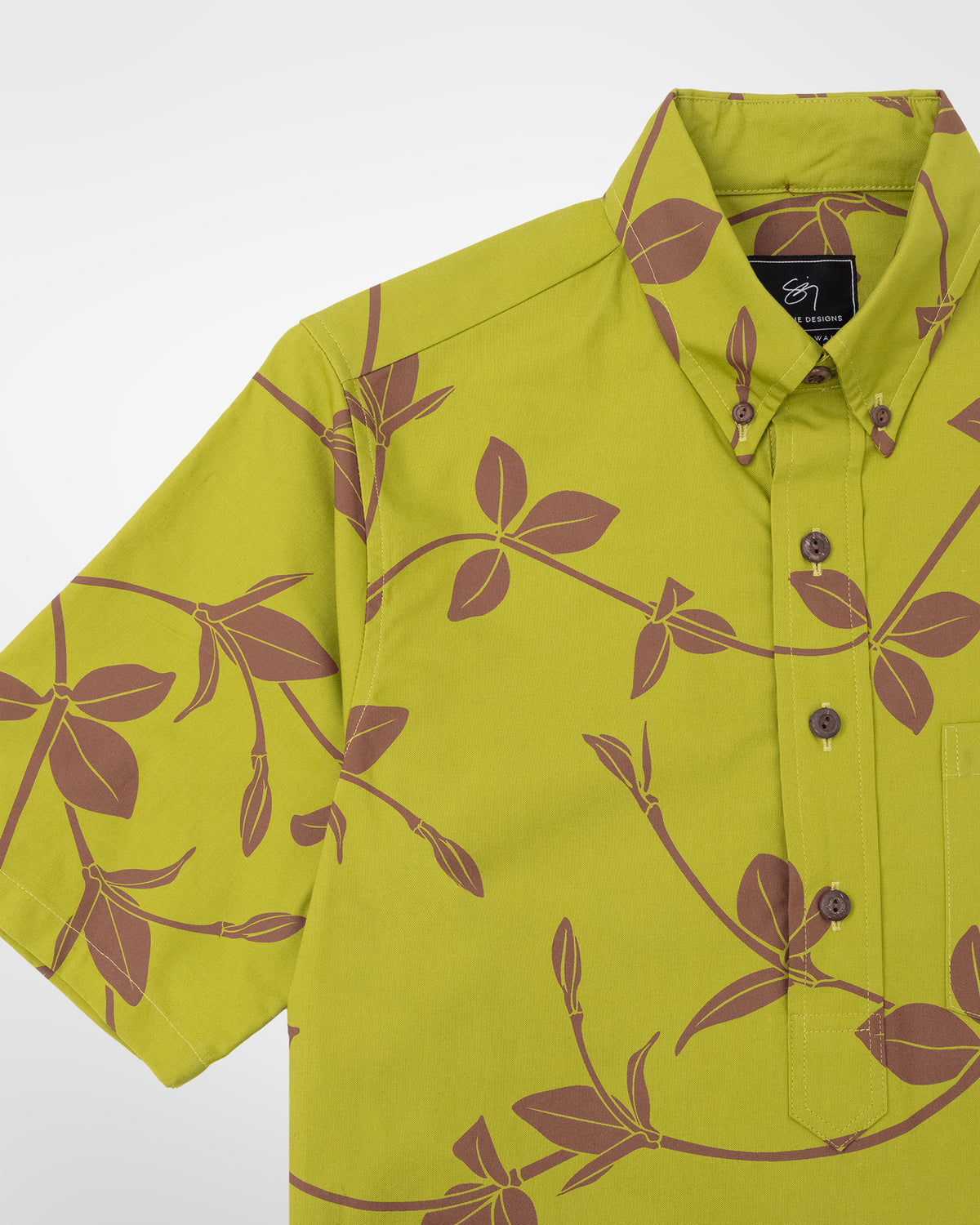 Maile Kīpuka Puaʻulu Pullover Aloha Shirt- Bonsai/ Chestnut