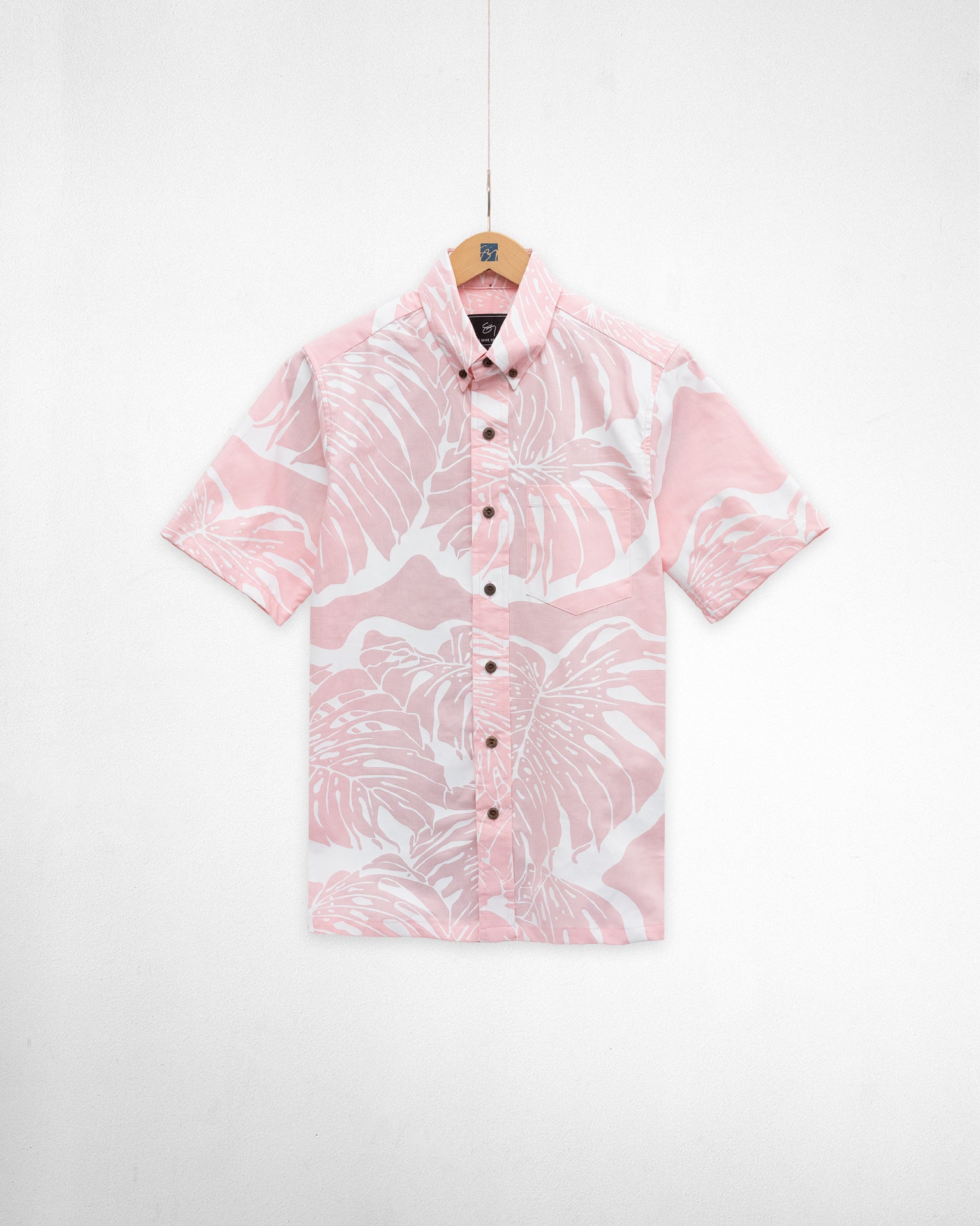 Monstera: Relief Button Up Aloha Shirt- Baby Pink