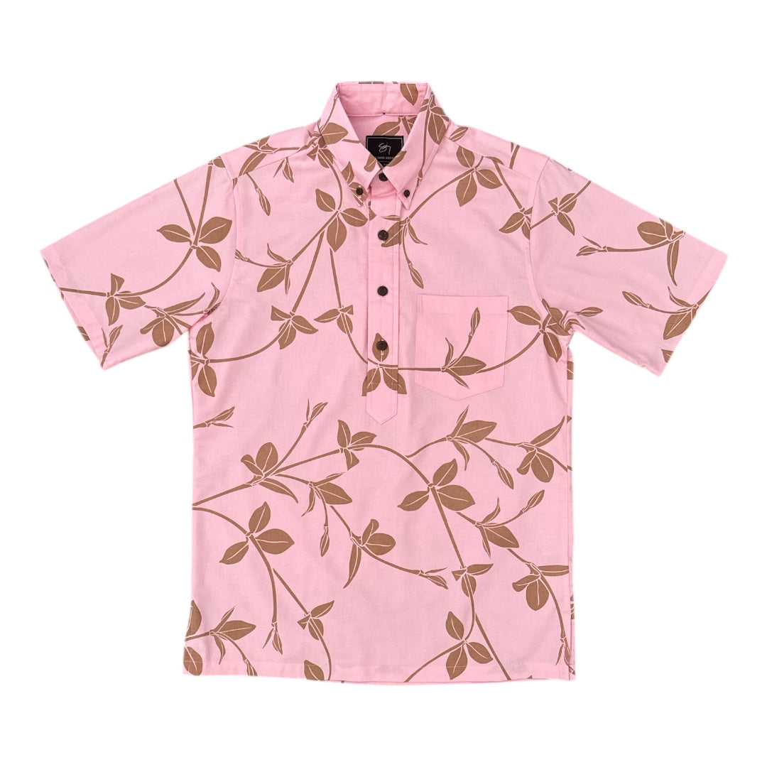 Maile Kīpuka Puaʻulu Pullover Aloha Shirt- Peony