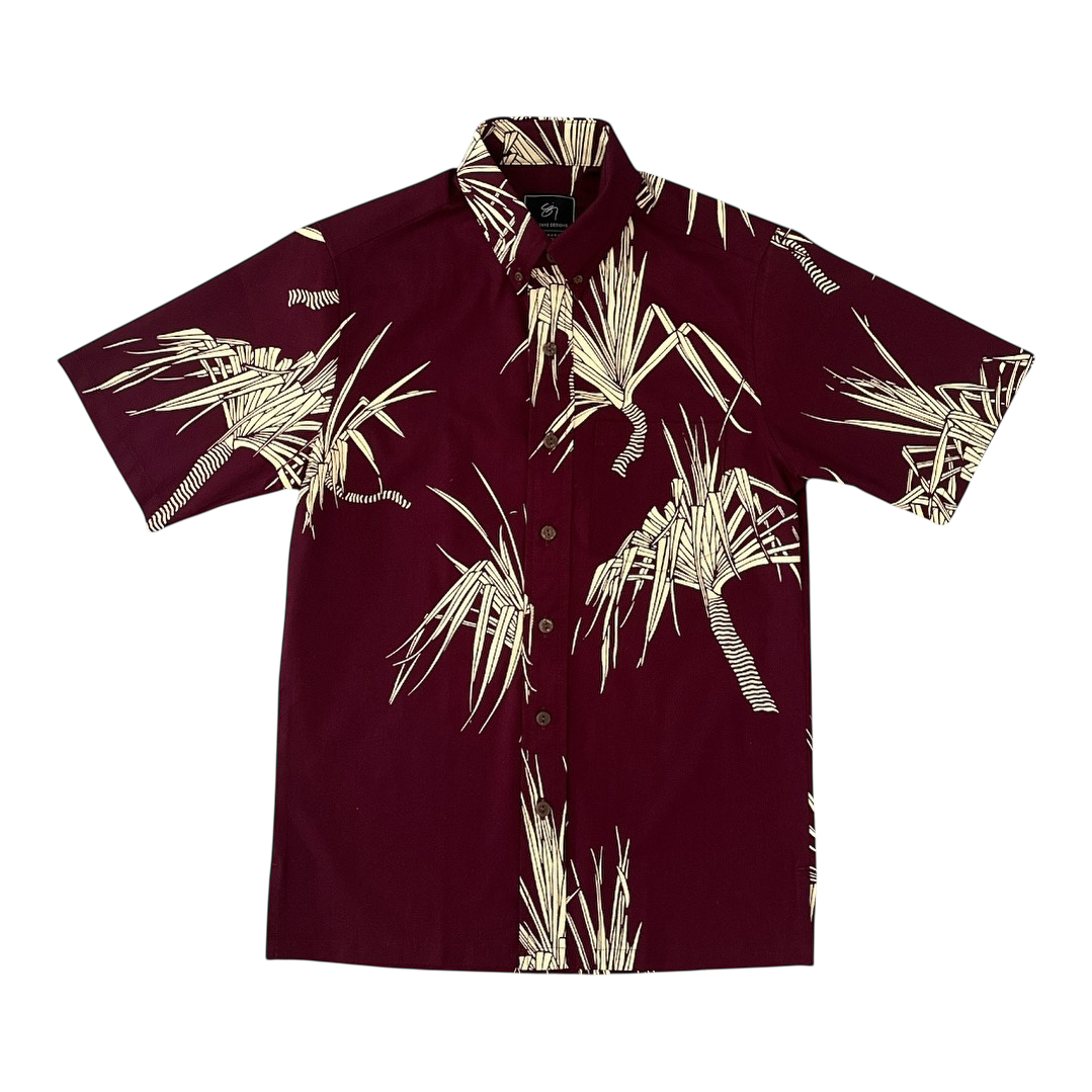 Pūhala Button Up Aloha Shirt- Burgundy