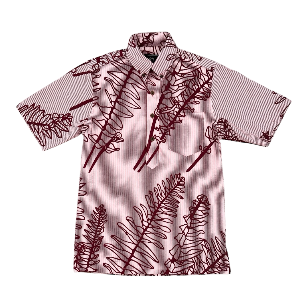 ʻAe Kīlauea Pullover Aloha Shirt- Crimson Seersucker