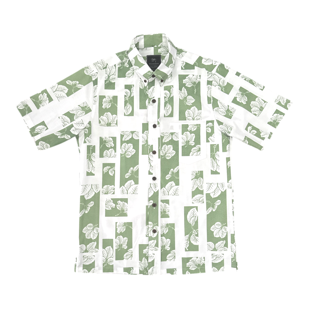 ʻŌlapalapa Button Up Aloha Shirt- White