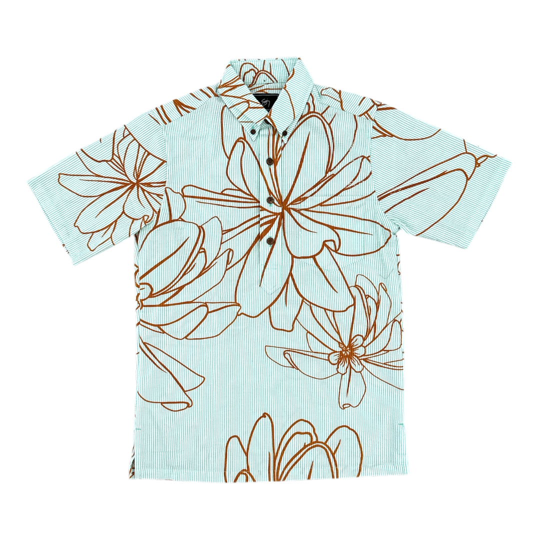 Kahoakapihaʻā Pullover Aloha Shirt- Palm Seersucker