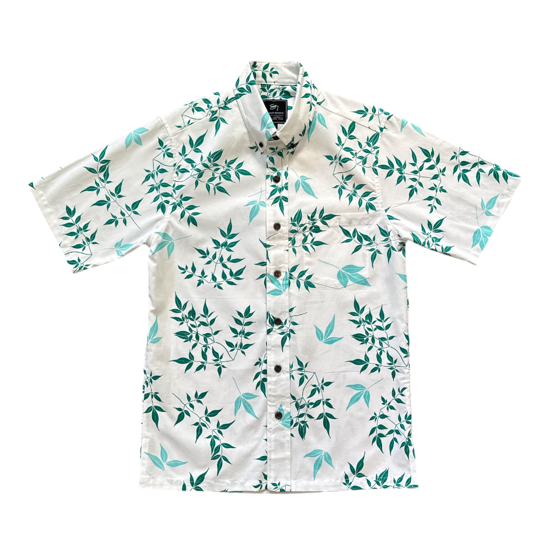 Tʻien Chu Button Up Aloha Shirt- White