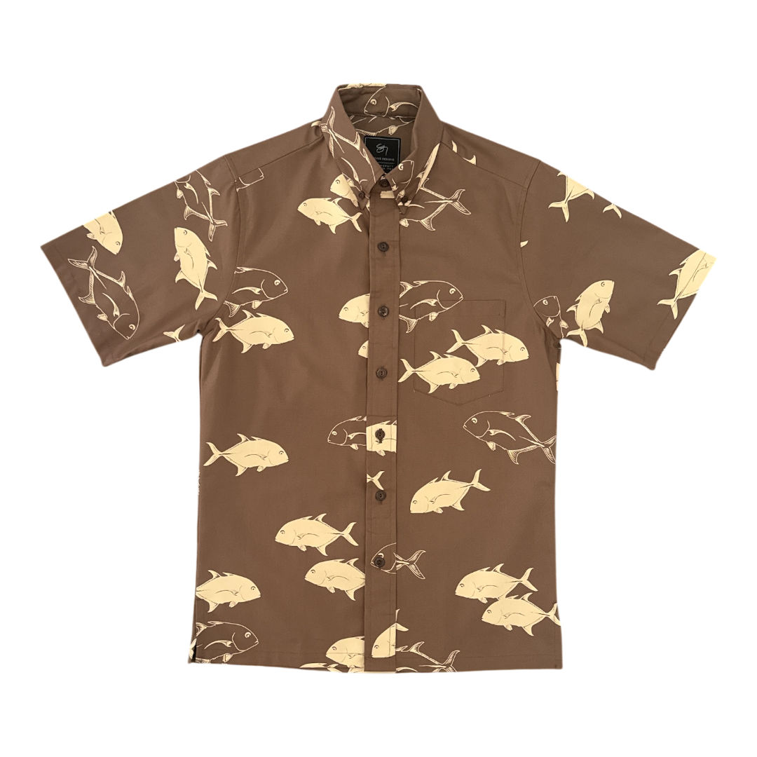 Pāpiopio Button Up Aloha Shirt- Bison