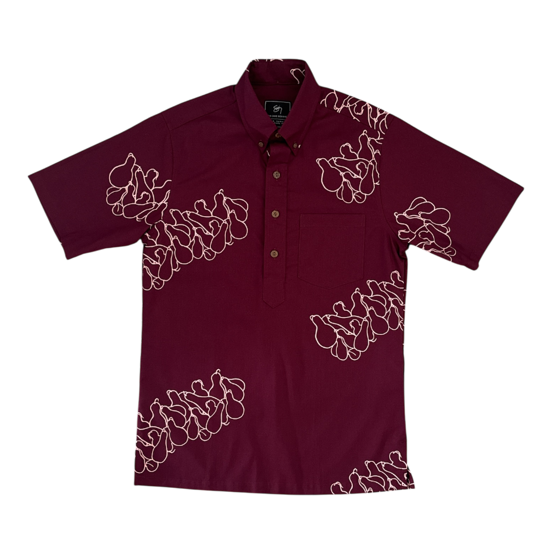 Pākūkū Pullover Aloha Shirt- Burgundy