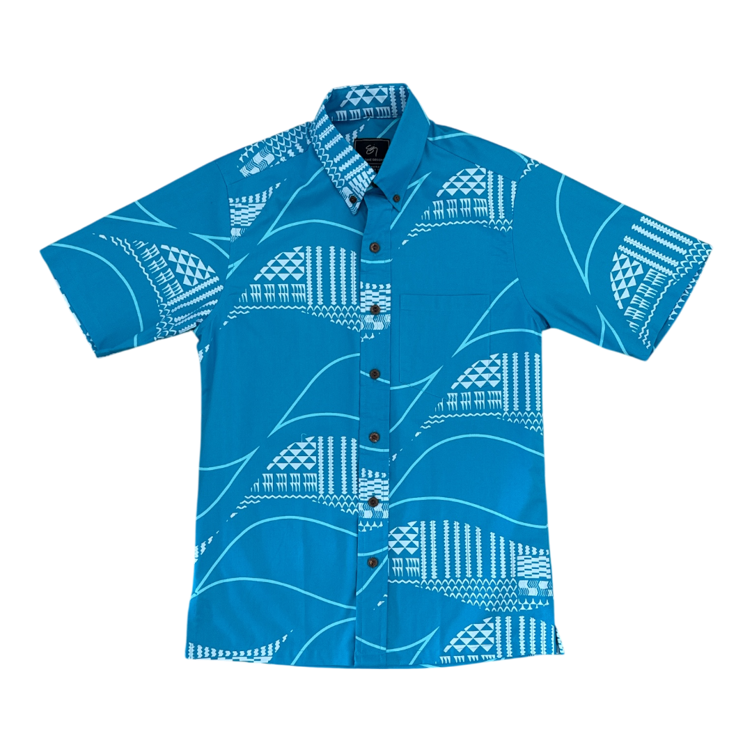 Honuaiākea Button Up Aloha Shirt- Lagoon