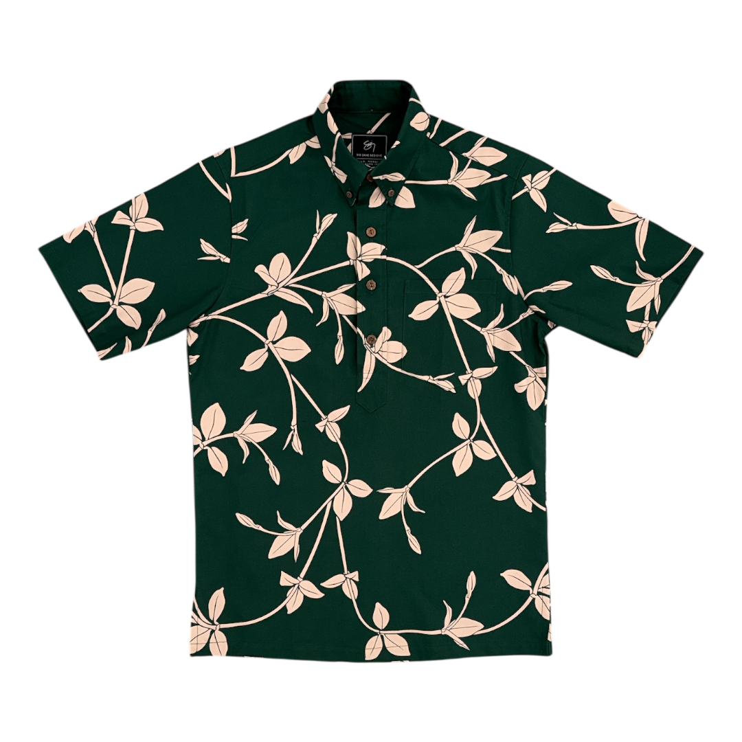 Maile Kīpuka Puaʻulu Pullover Aloha Shirt- Forest