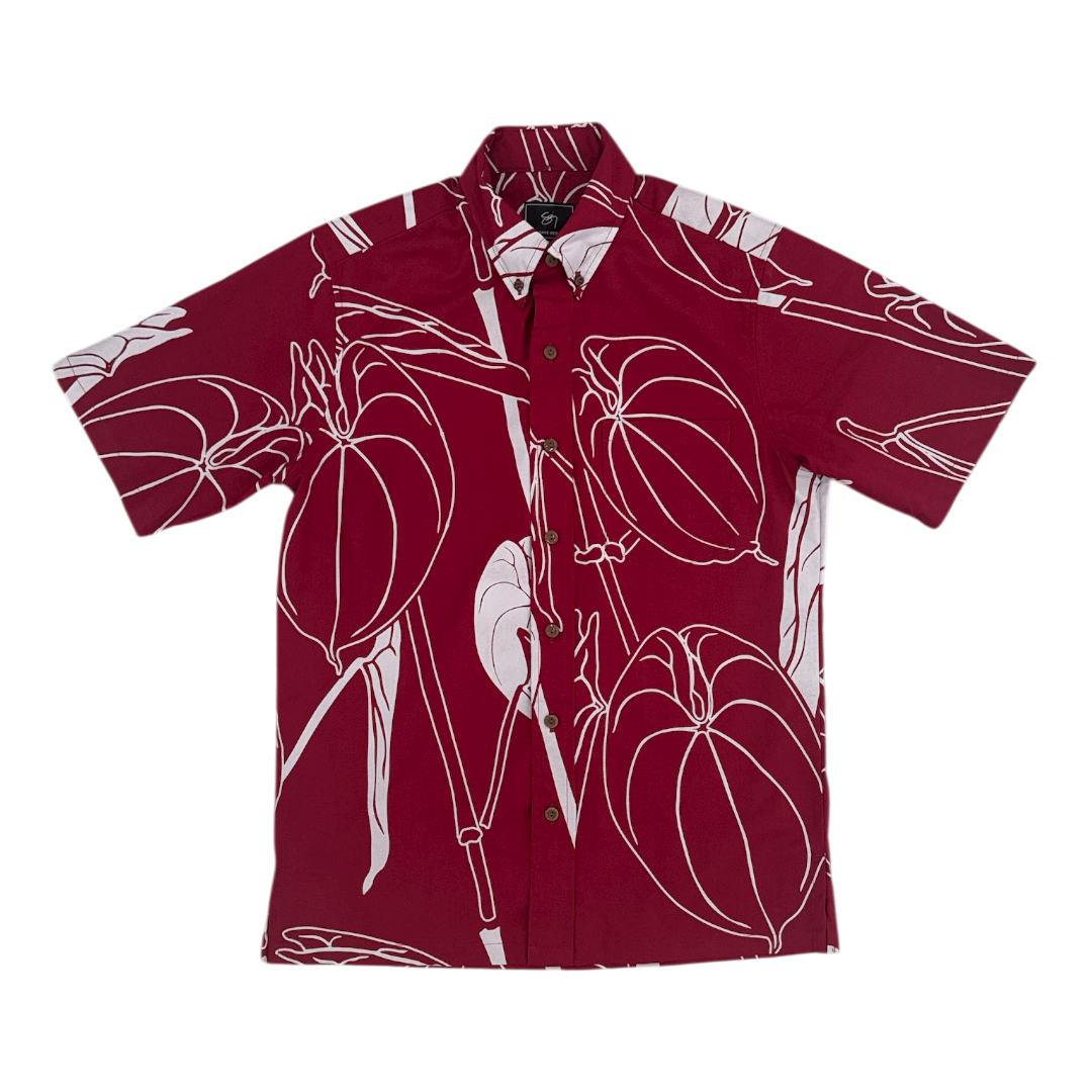 Hoihoi Hoikuahiwi Button Up Aloha Shirt- Crimson