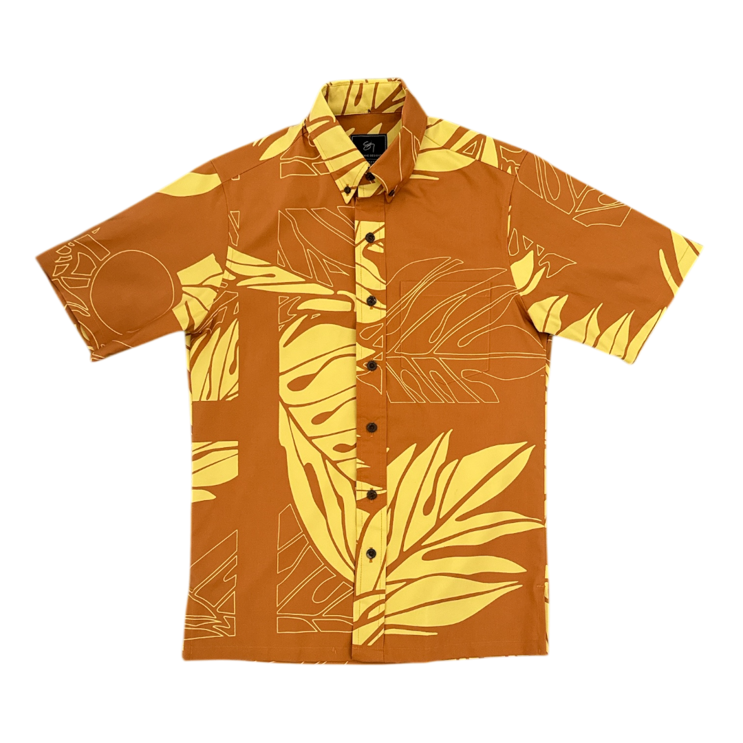 Kawowopōlani Button Up Aloha Shirt- Gold