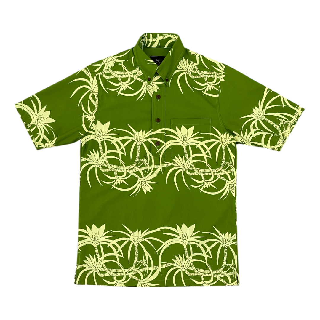 ʻIeʻie Pullover Aloha Shirt- Grass Green