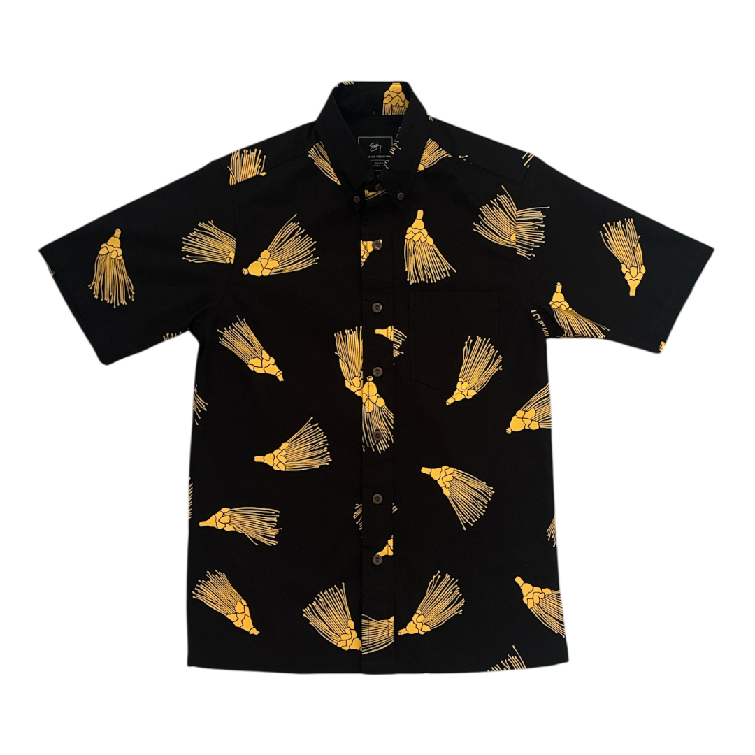 Lei Kelohilani Button Up Aloha Shirt- Black