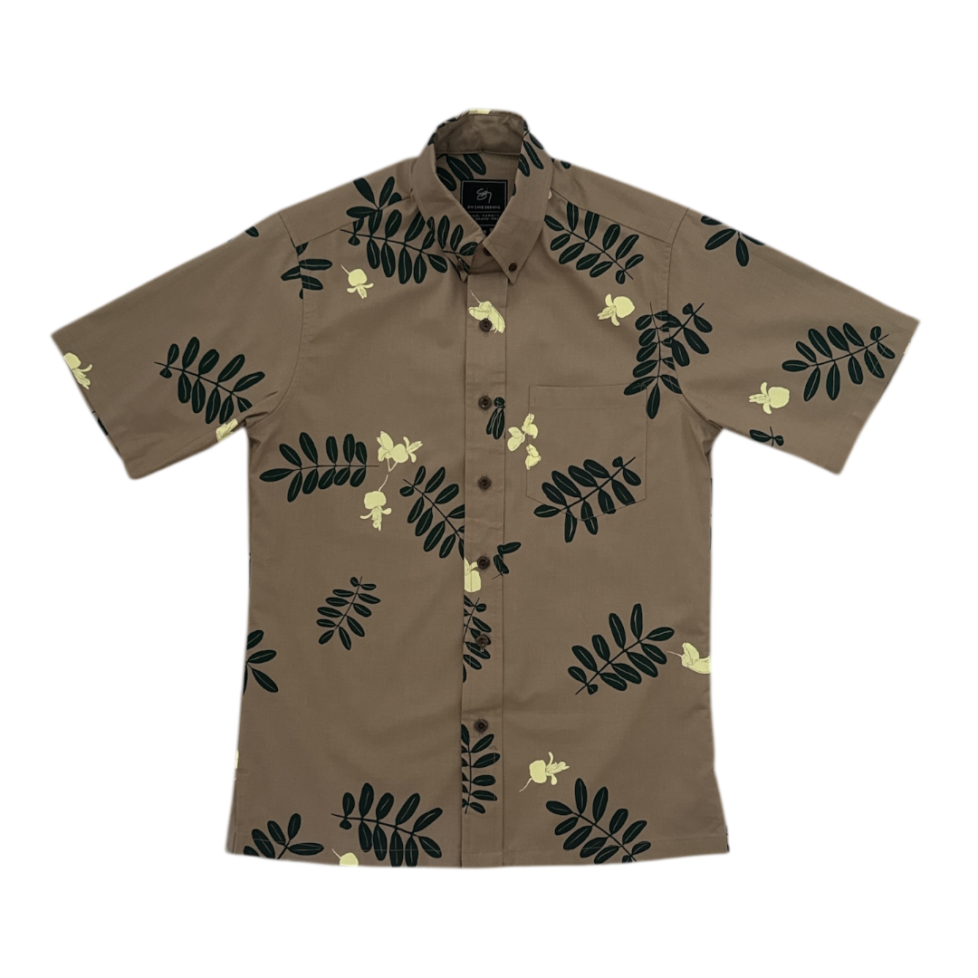 Māluakiʻiwaikealoha Button Up Aloha Shirt- Cobblestone