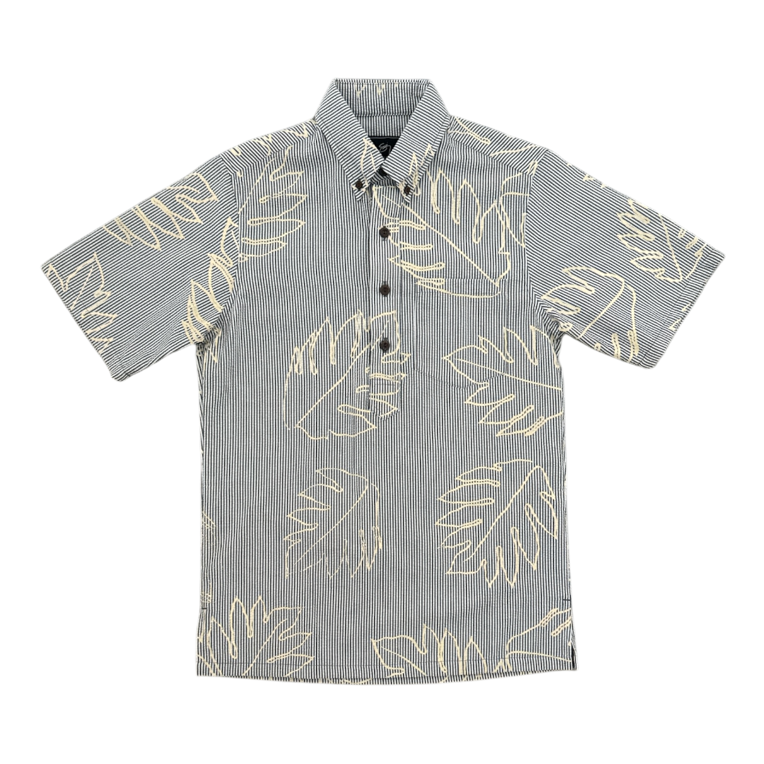 Hoʻolauʻulu Pullover Aloha Shirt- Black Seersucker