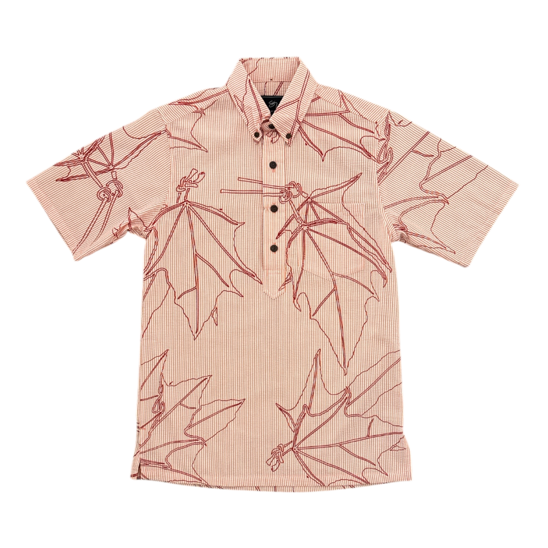 Ulu Kukui Pullover Aloha Shirt- Orange Seersucker