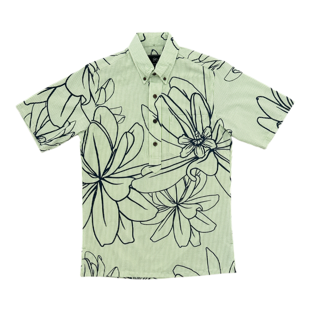 Kahoakapihaʻā Pullover Aloha Shirt- Lime Seersucker