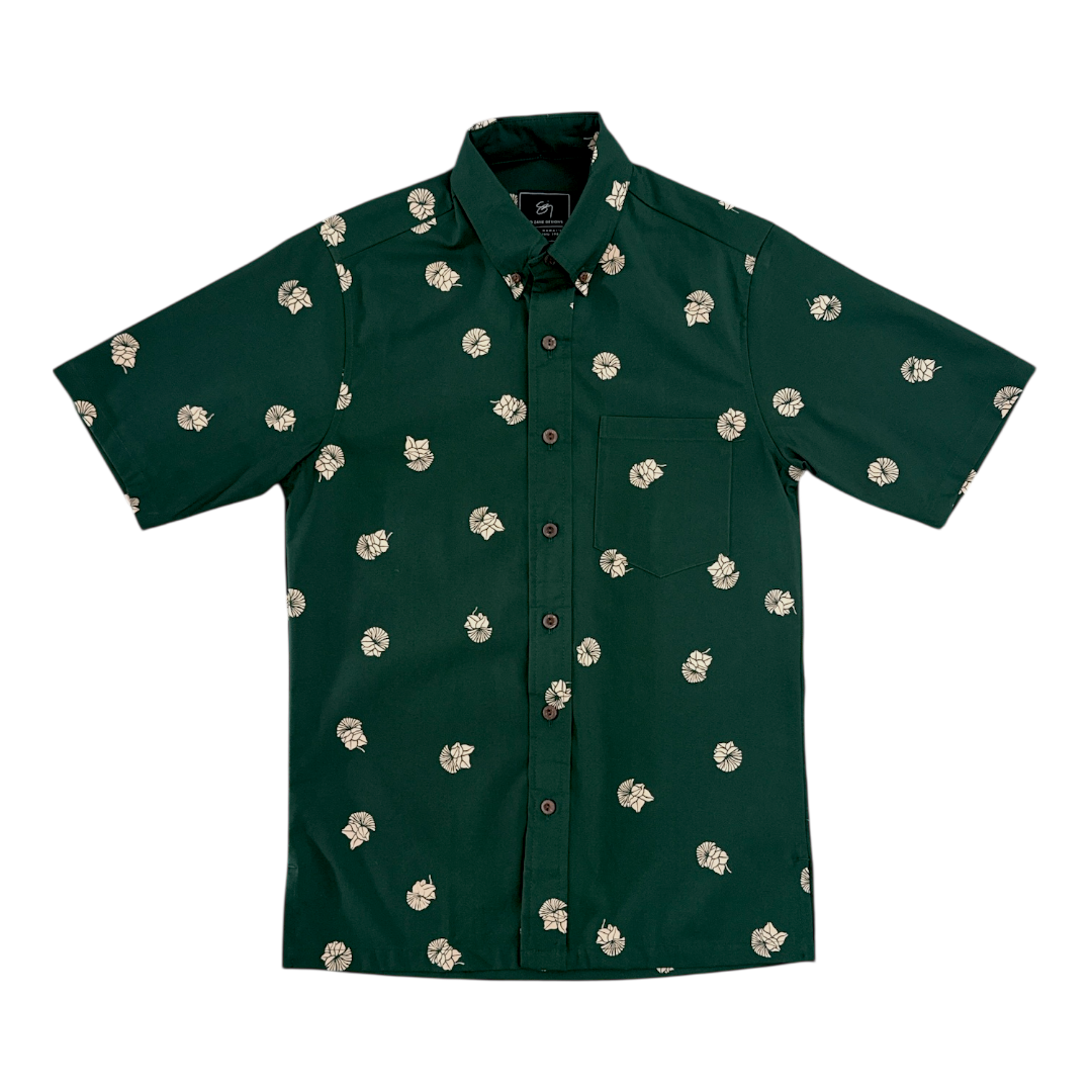 Hākea Button Up Aloha Shirt- Forest