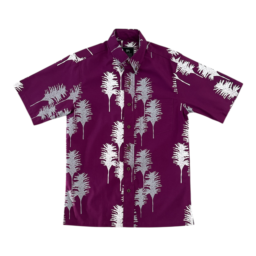Piʻihonua Button Up Aloha Shirt- Berry