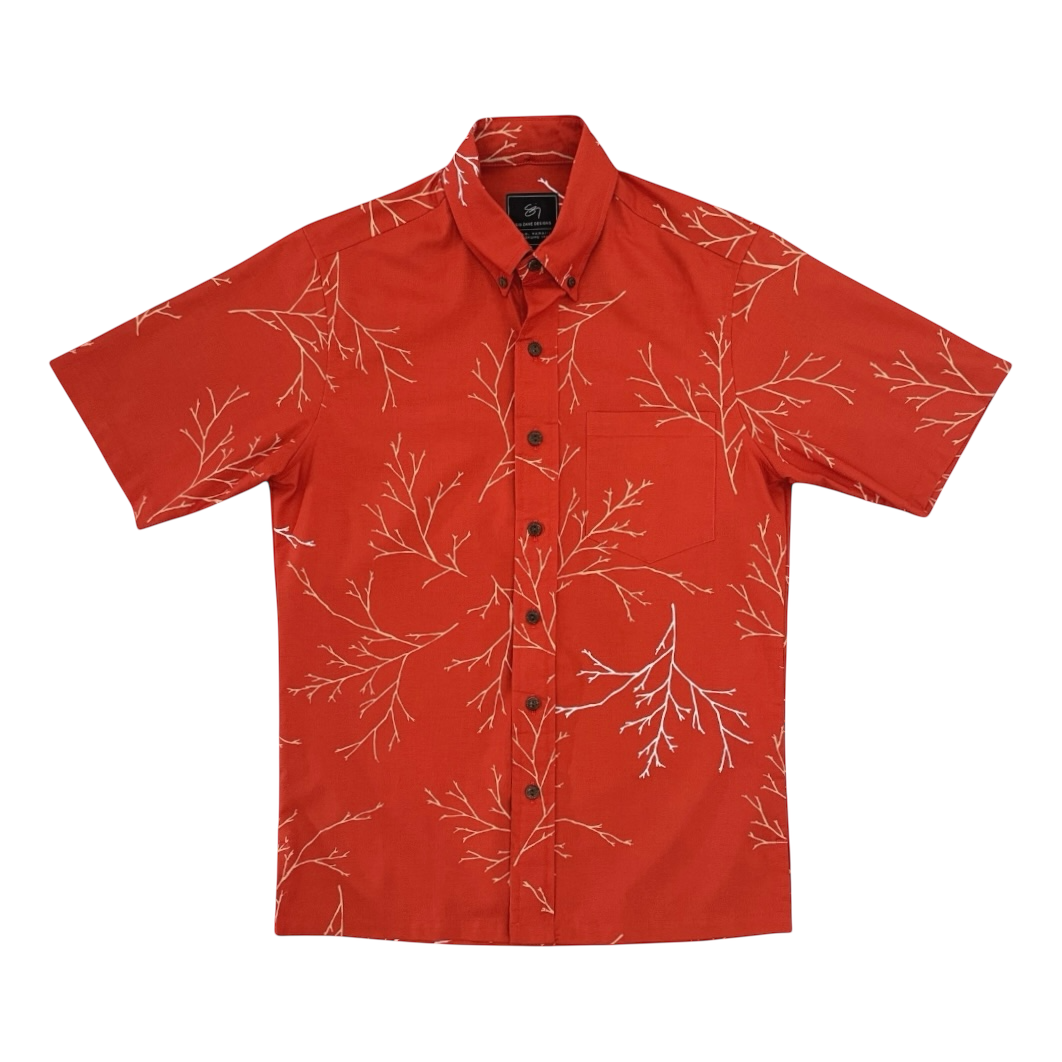 Manamana Manauea Button Up Aloha Shirt- Terracotta