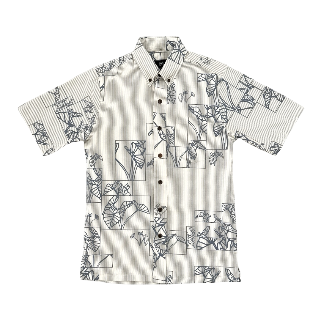 Hemalukuakahi Button Up Aloha Shirt- Khaki Seersucker