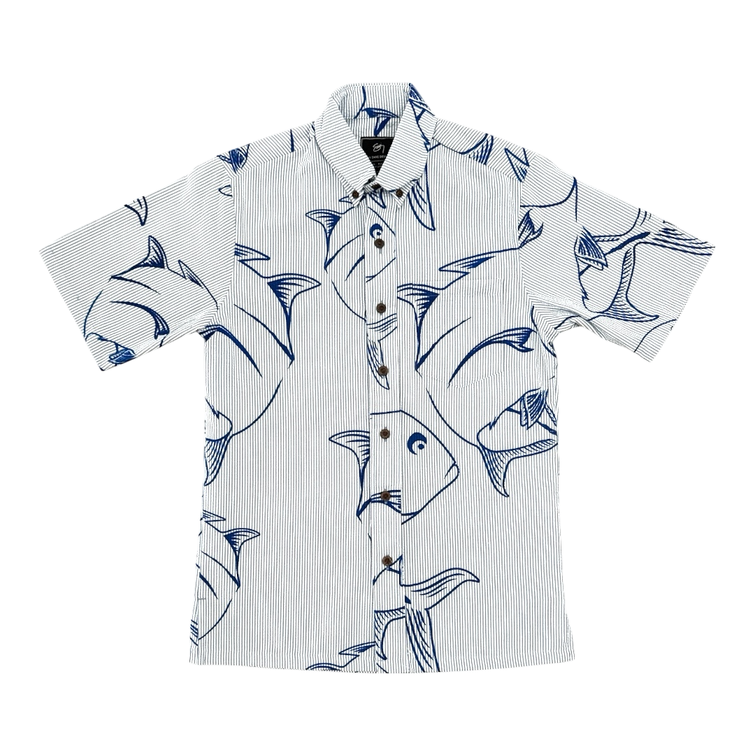 Hanapaʻa Button Up Aloha Shirt- Denim Seersucker