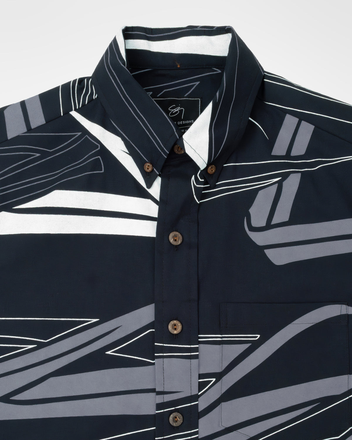 Pili Lāʻele Button Up Aloha Shirt- Pepper/White/Slate