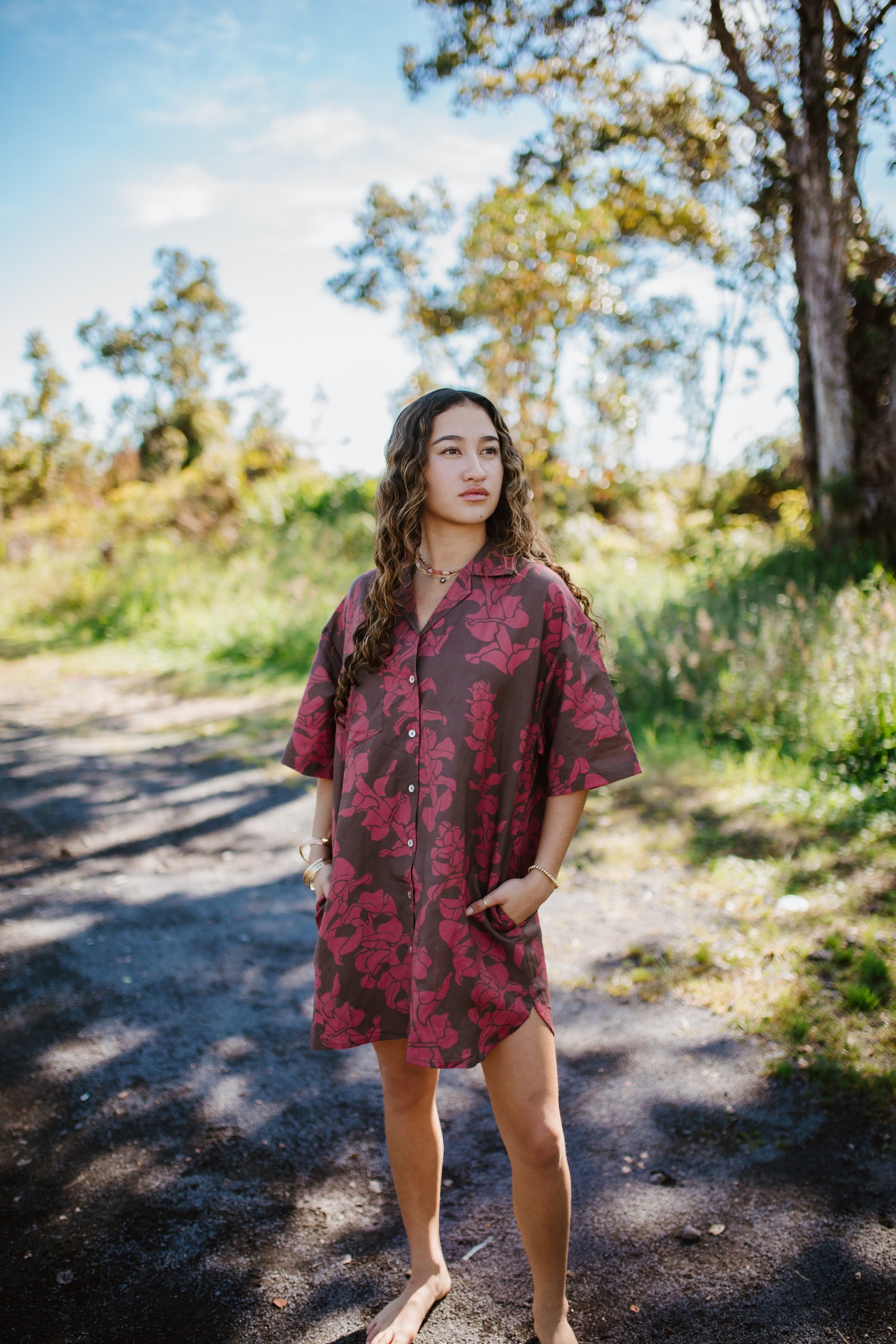 Sig Zane x Coconut Ave. Liko Ka Liko Aloha Shirt Dress- Burgundy