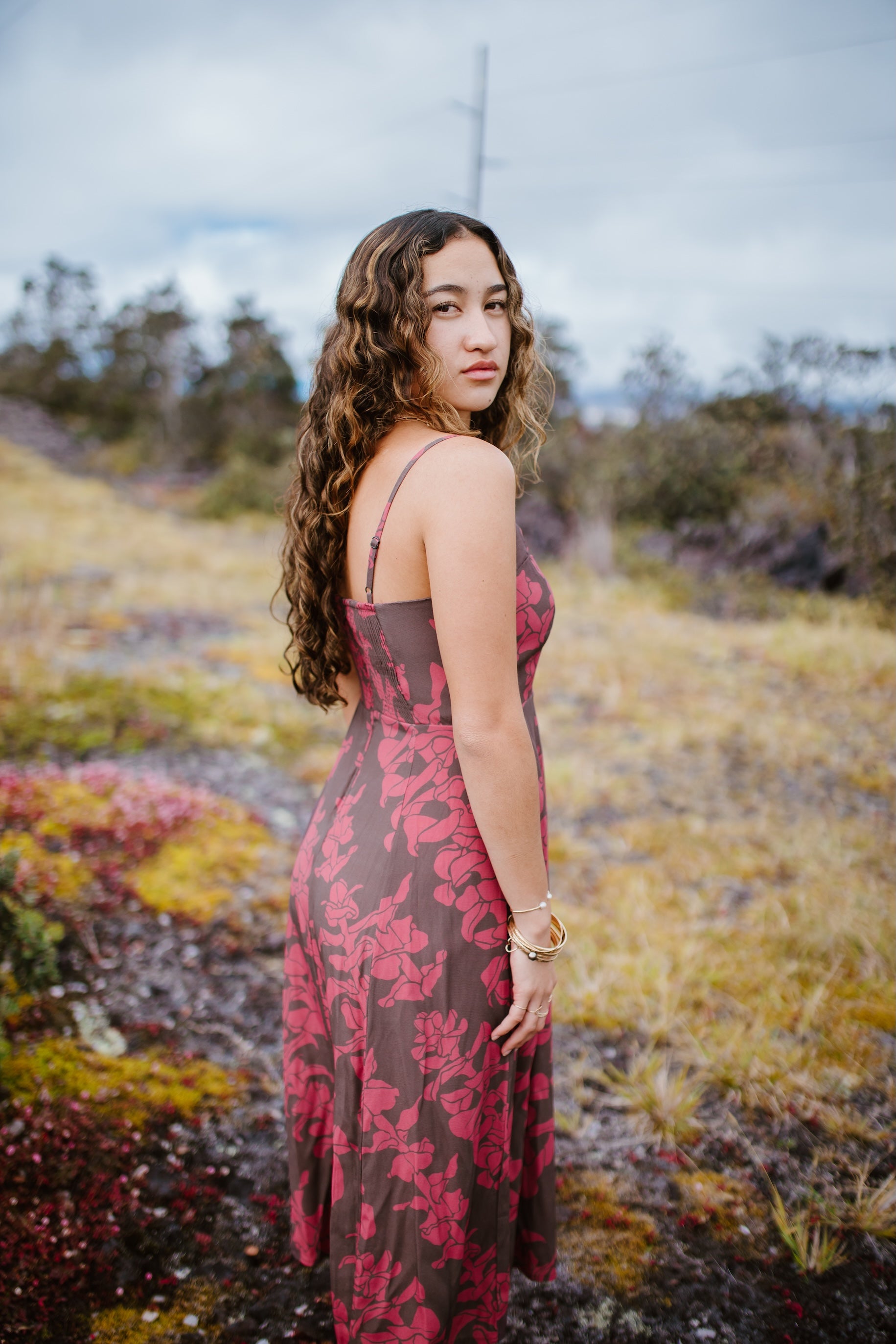 Sig Zane x Coconut Ave. Liko Ka Liko Vaianu Midi Dress- Burgundy