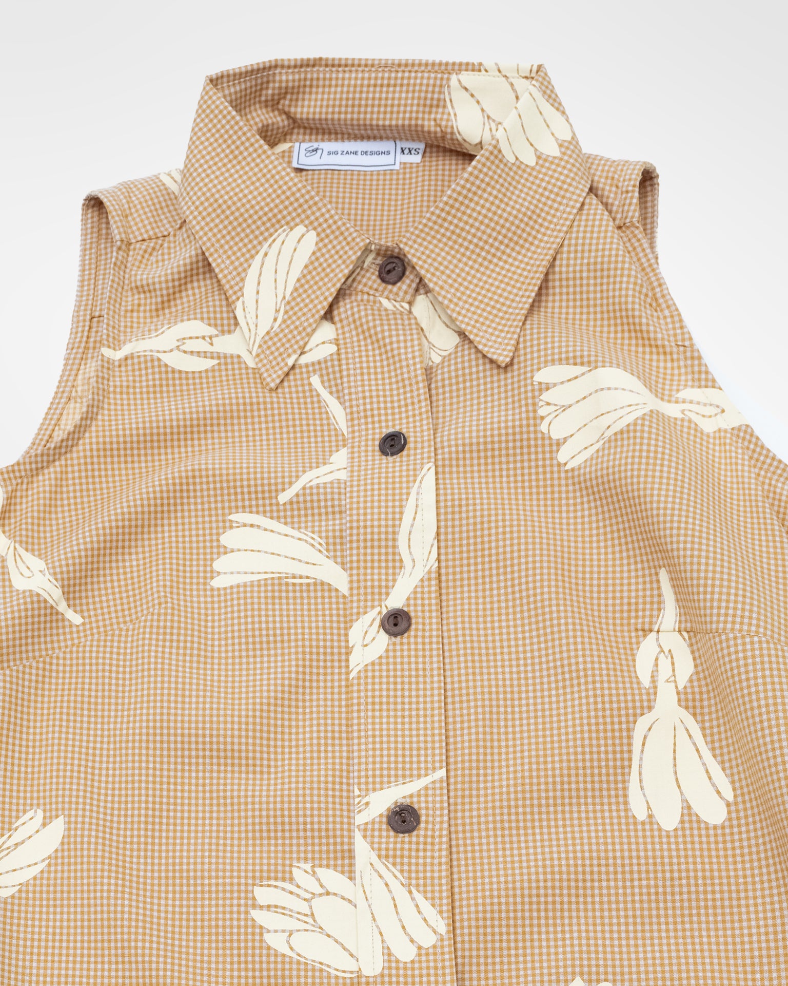 Te Tiare Manamana Dress- Mustard Gingham