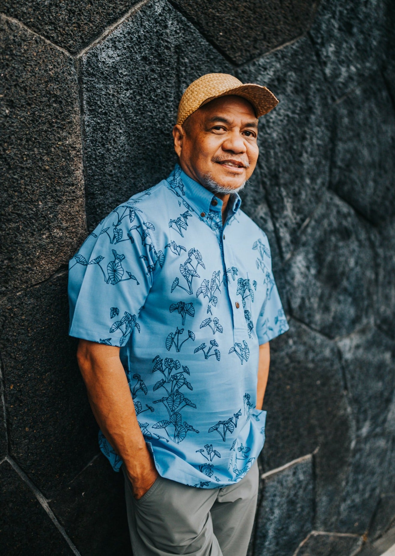 Loʻi Kalo Pullover Aloha Shirt -Candy Blue
