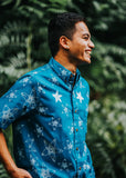Ka Lupe O Kalani Button Up Aloha Shirt - Teal Blue